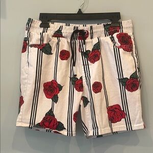 Floral Striped Shorts women’s medium elastic waist retro looks